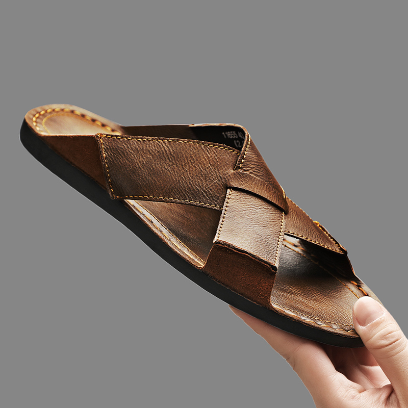 Men'S Shoes Hush Puppies - Fashion Genuine Leather Men Slippers Summer