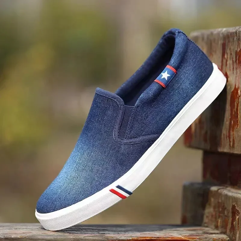Men Shoes Vans - Denim Men's Canvas Shoes Slip-On Sneakers
