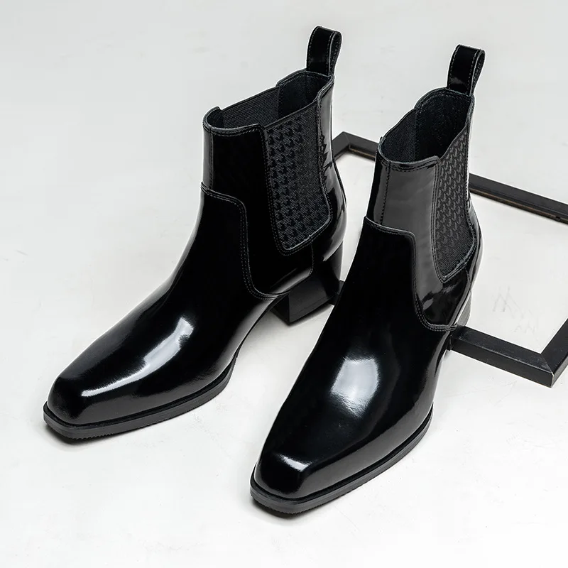 Men Shoes For Wedding - Luxury Patent Leather Mens Ankle Boots