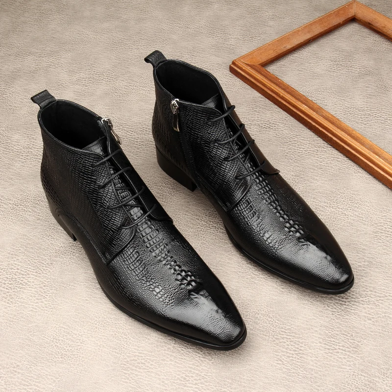 Men Shoes For Wedding - Luxury Mens Genuine Leather Boots Crocodile