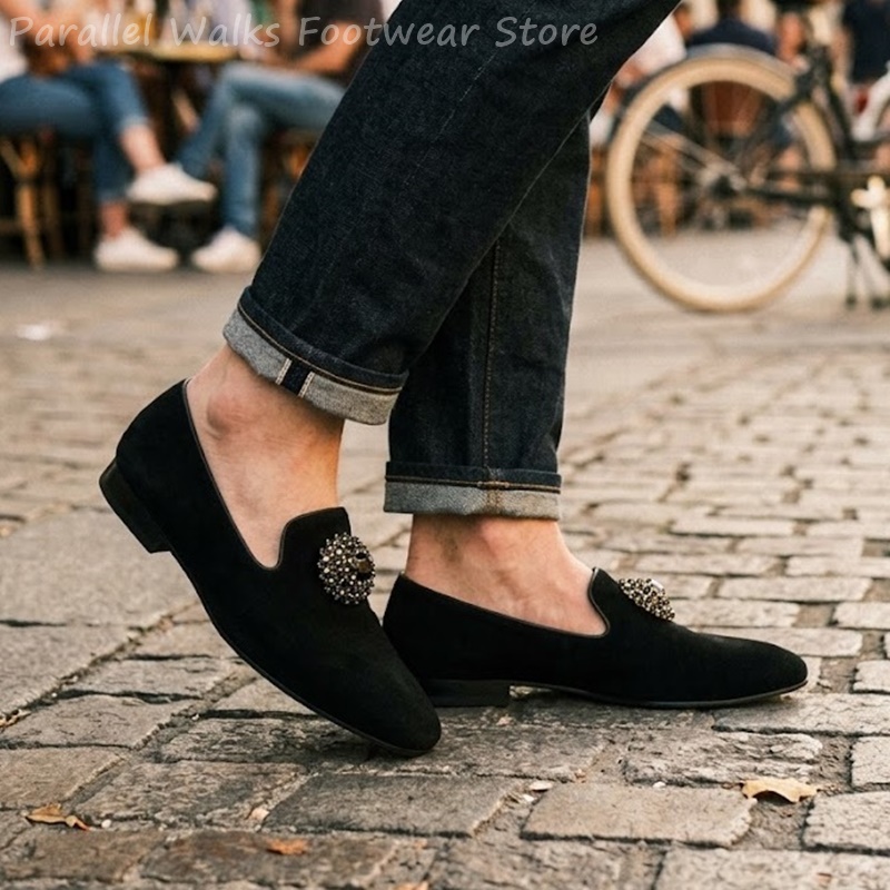 Men Suede Loafers Rhinestone C - Men Shoes For Wedding review and price